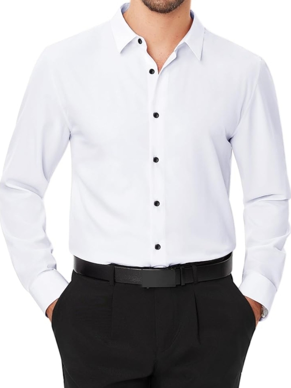 J.VER Men's Dress Shirts Stretch Long Sleeve Formal Shirt Solid Business Casual